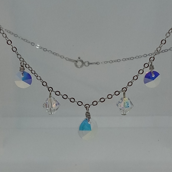 👍 5 for $20 vintage Aurora Borealis crystals on 925 sterling silver 18" chain - Picture 2 of 4